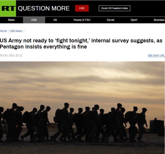 美陆军调查：仅七分之一士兵准备好随时作战
