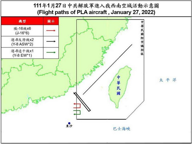 9架大陆军机昨进入台西南空域
