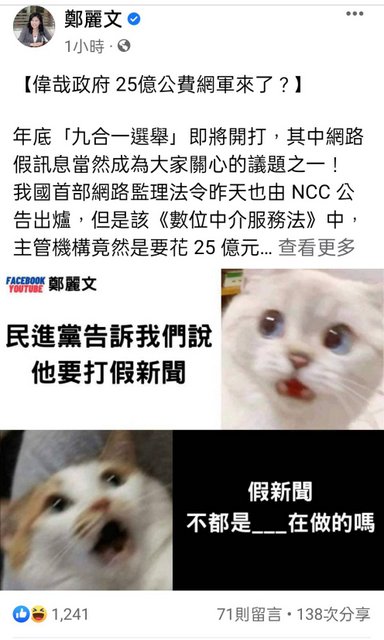 郑丽文轰绿营不演了　NCC捐助25亿养网军